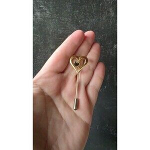 Heart Shaped Gold Tone Metal Stick Pin Vintage Costume Jewelry